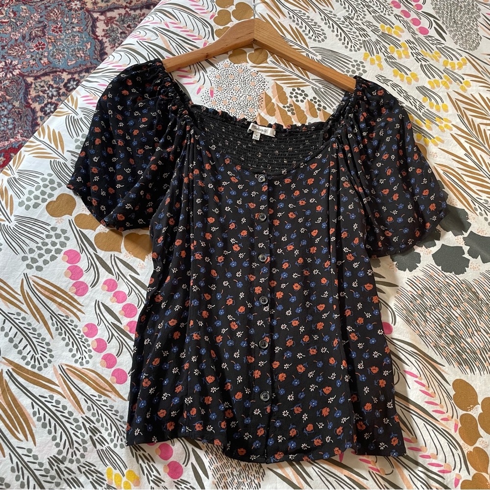 Madewell Seamed Square-Neck Top in Black Prarie Posies